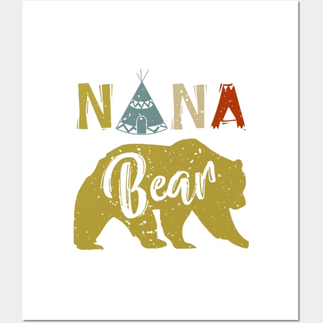 Nana Bear Camping Retro Vintage Wall Art by gotravele store